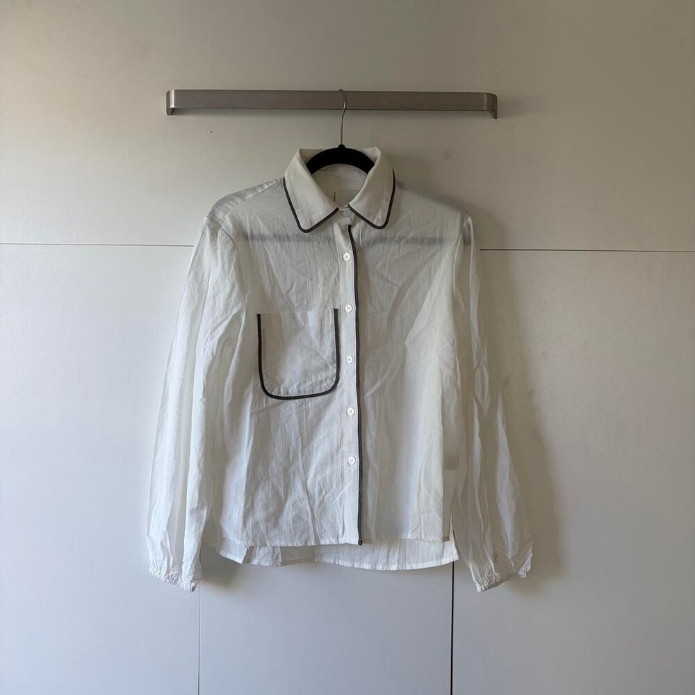 Commense White Cotton Contrast Piping Shirt XS NWT